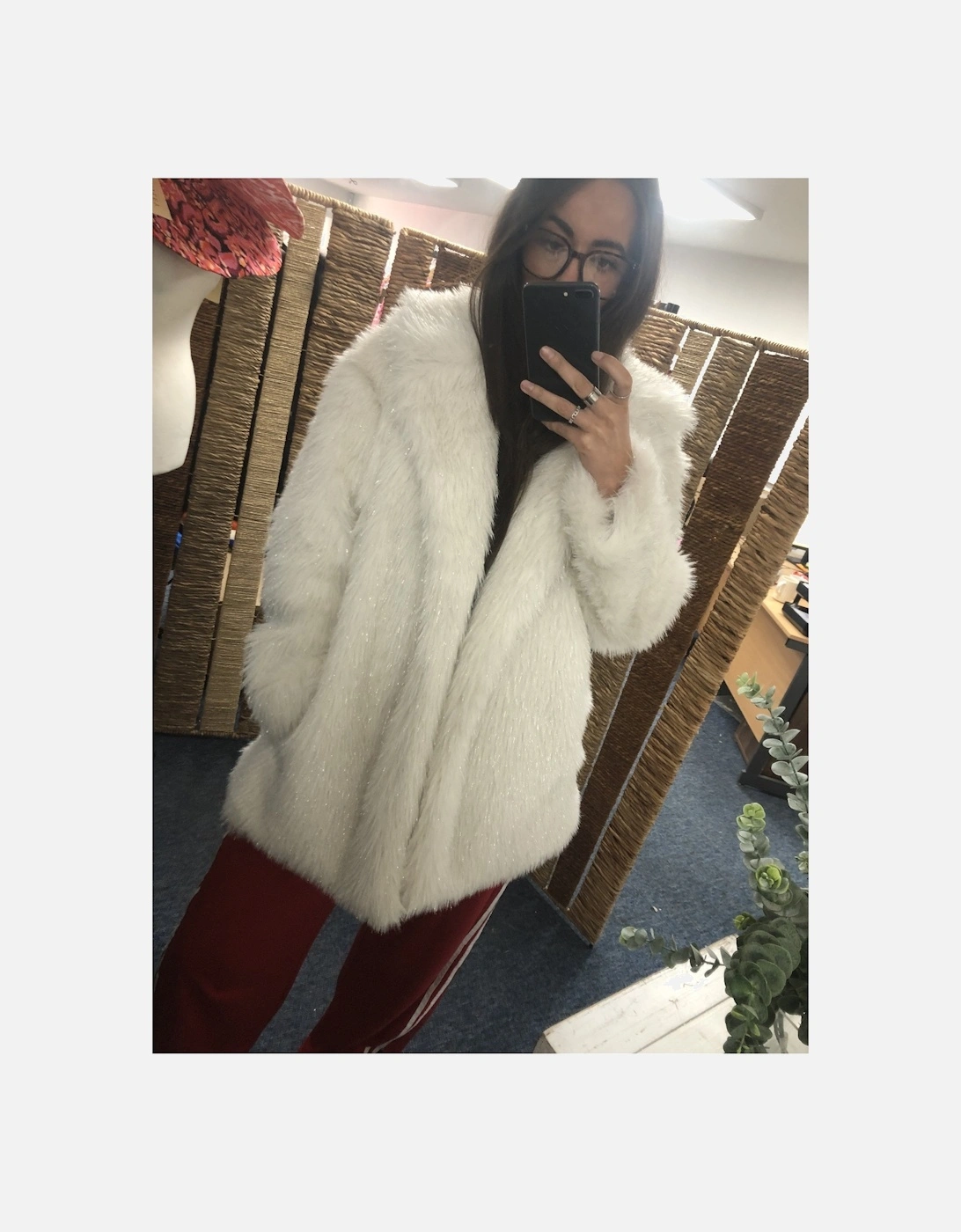Cream Metallic Faux Fur Coat, 5 of 4