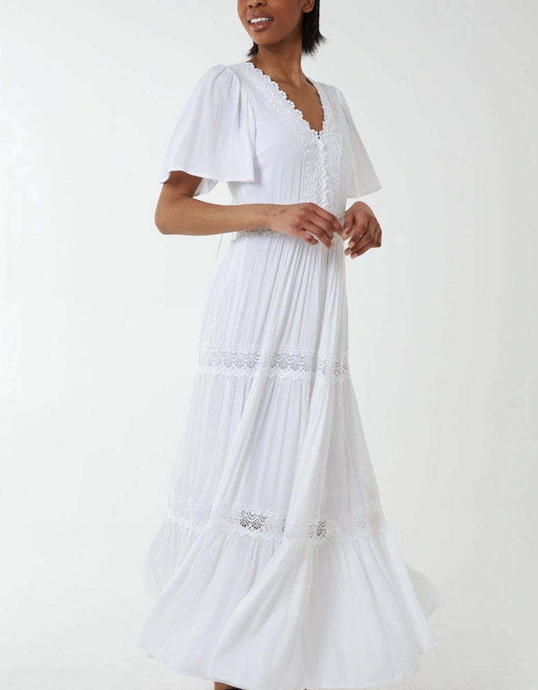 Angel Sleeve Tiered Midi Dress