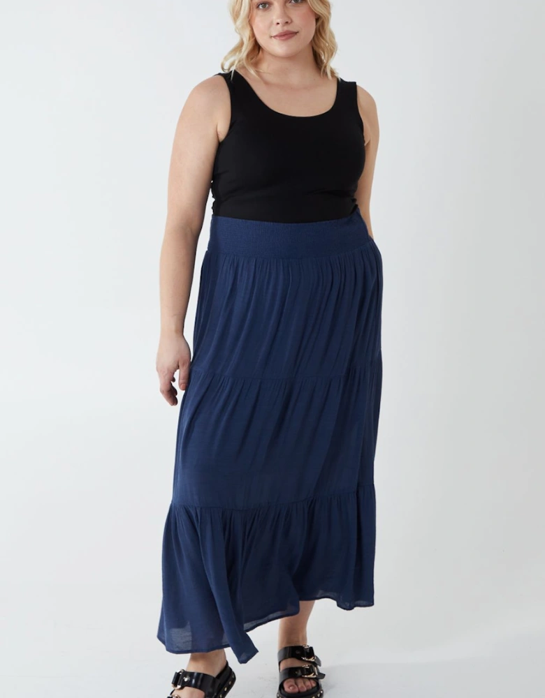 Curve Plus Size Tiered Shirred Maxi Skirt