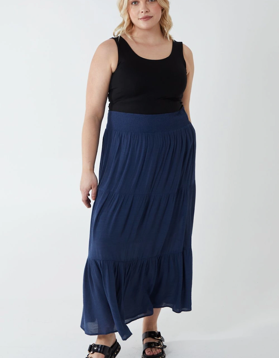 Curve Plus Size Tiered Shirred Maxi Skirt, 2 of 1