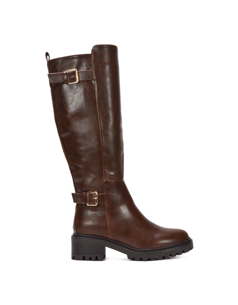 'Diana' Chunky Low Heel Knee High Biker Boots