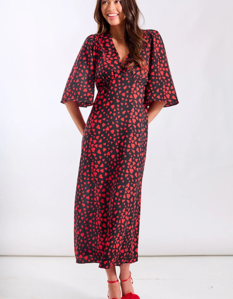 Red Heart Printed Midi Dress