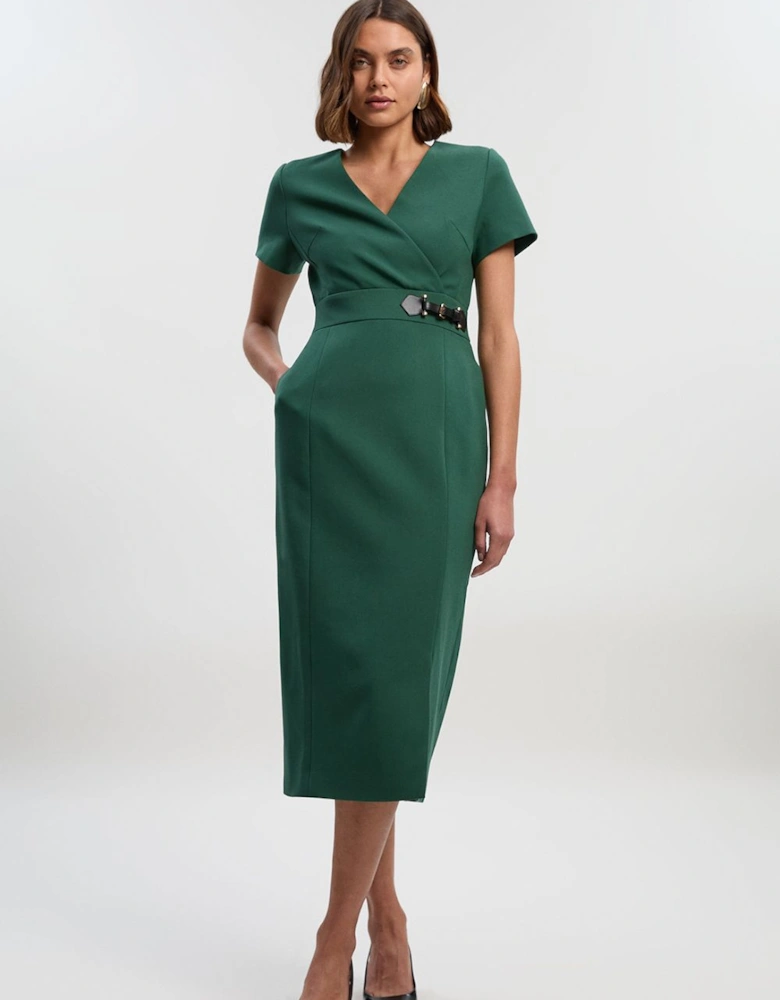 Petite Compact Essential Tab Waist Midi Dress