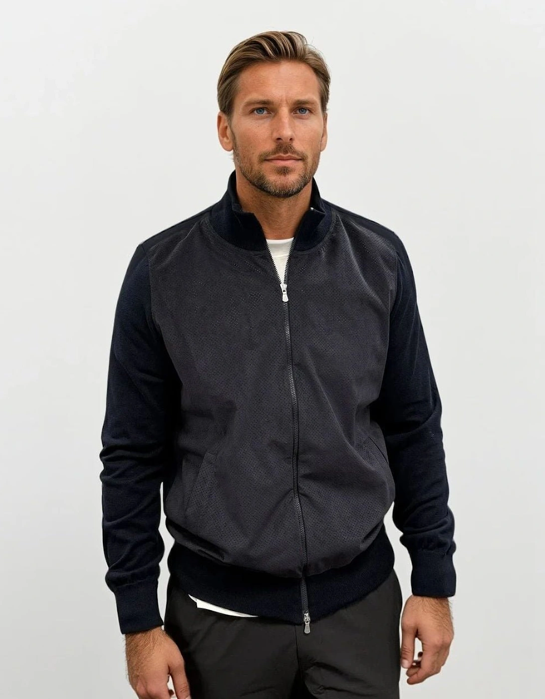Suede-Effect Alcantara Bomber Jacket in Navy, 5 of 4