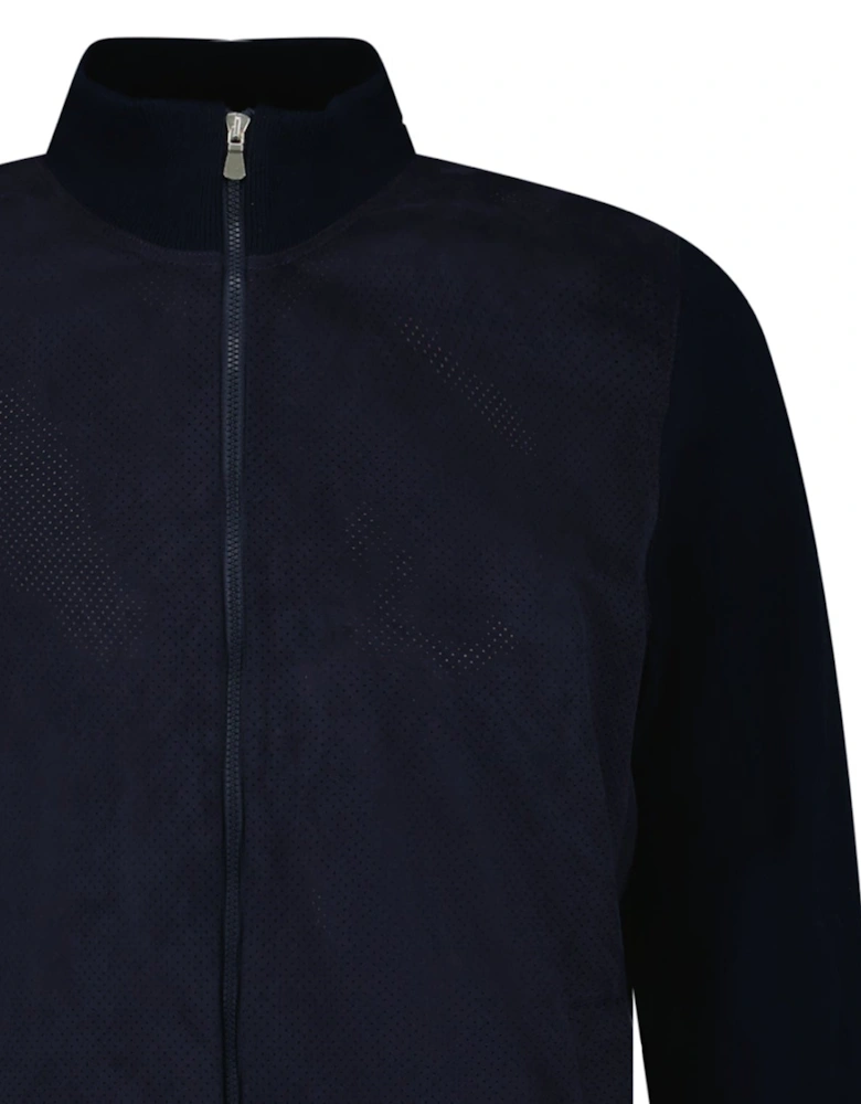 Suede-Effect Alcantara Bomber Jacket in Navy