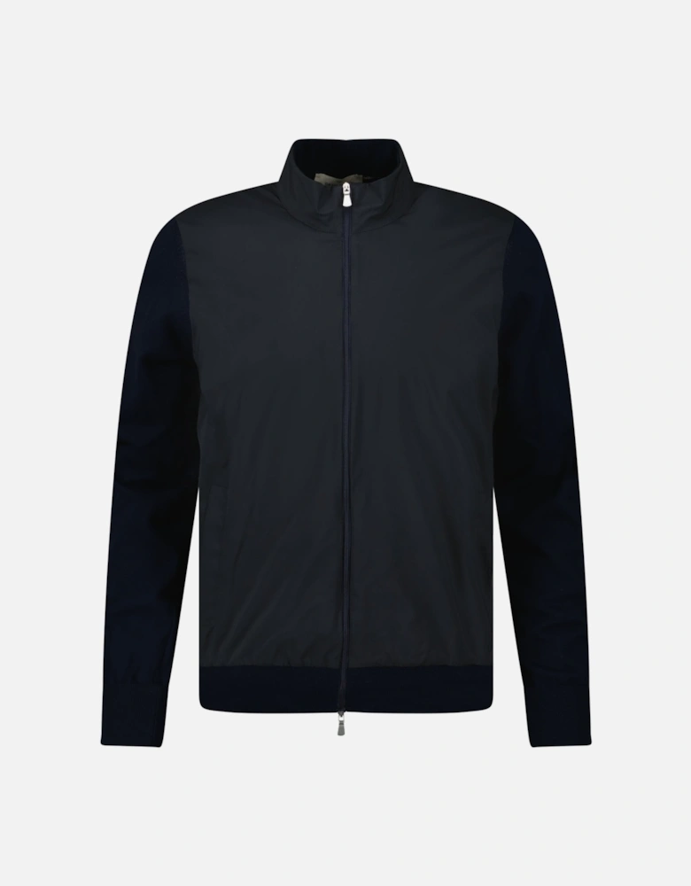 Full Zip Cotton & Nylon Jacket in Black/Navy