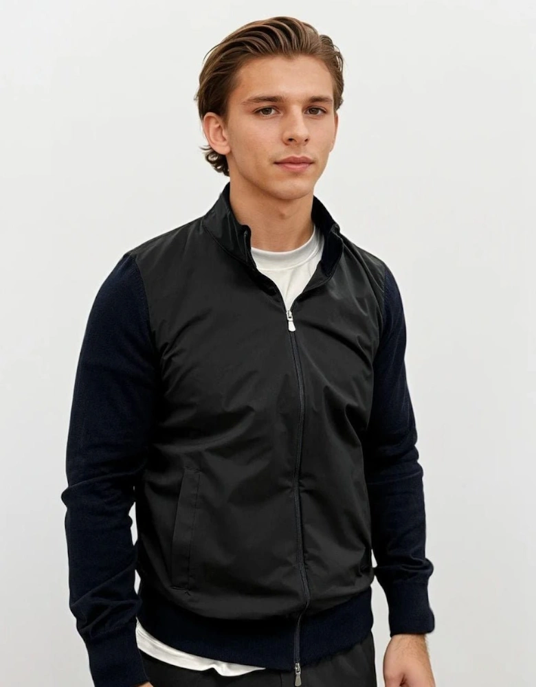 Full Zip Cotton & Nylon Jacket in Black/Navy