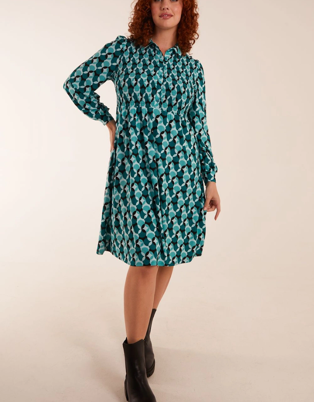 Curve Shirred Bust Long Sleeve Shirt Dress, 2 of 1