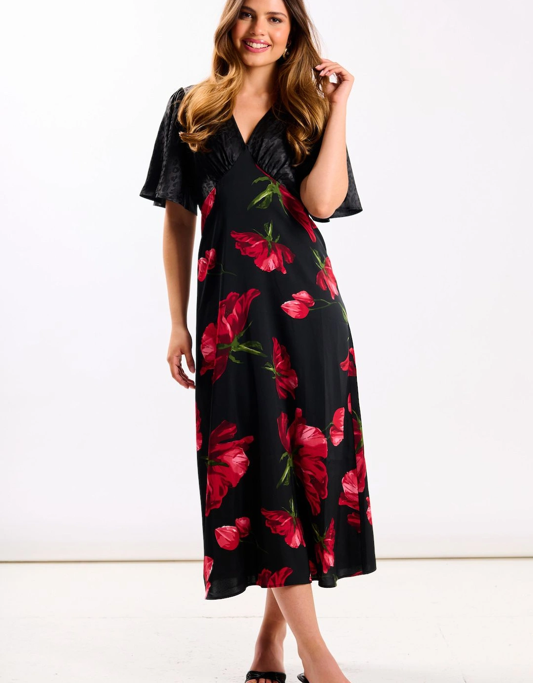 Red Floral Animal Mix Midi Dress, 2 of 1