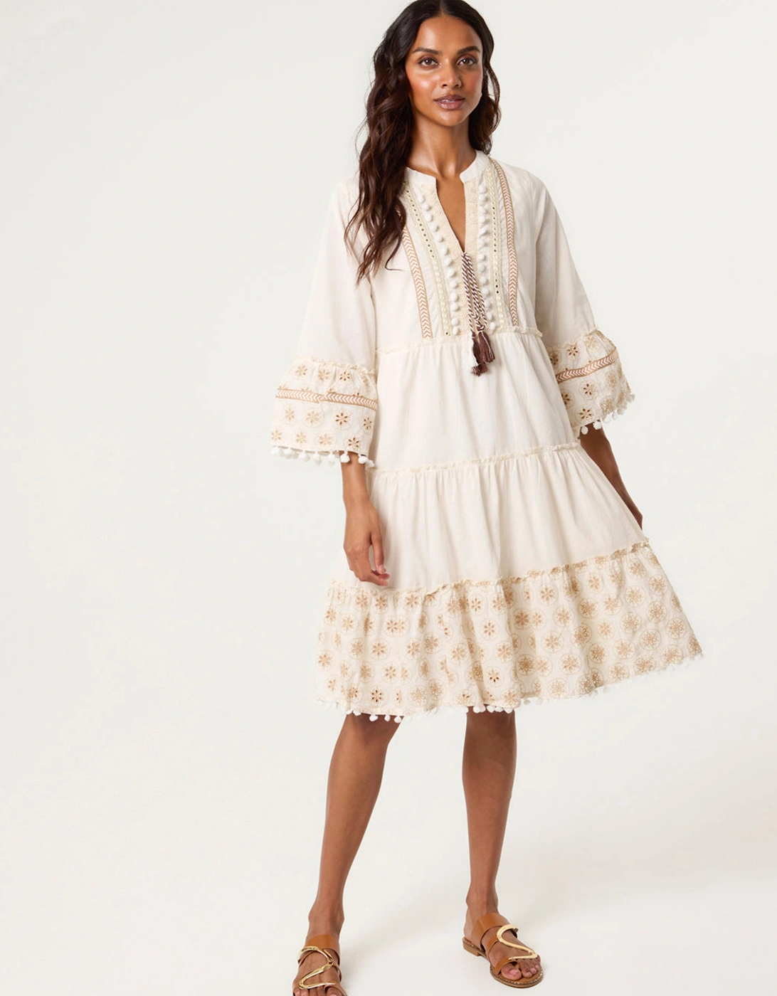 Ivory Embellished Tie Front Tunic Dress, 2 of 1