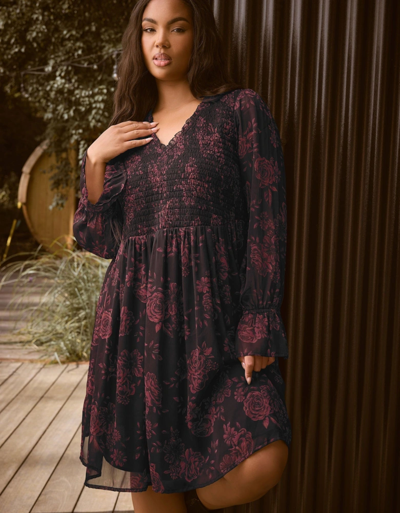 Floral Shirred Mini Dress