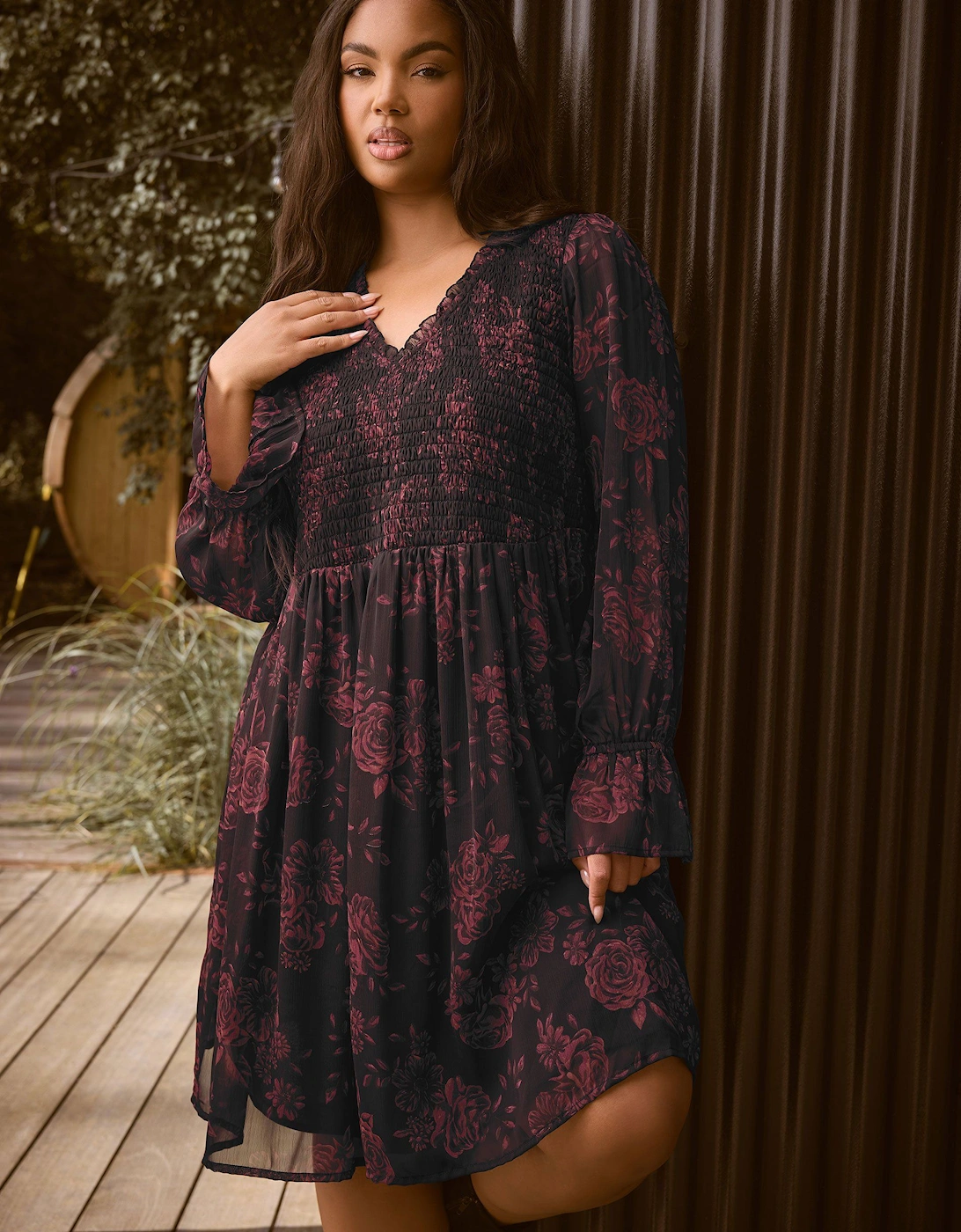 Floral Shirred Mini Dress, 2 of 1