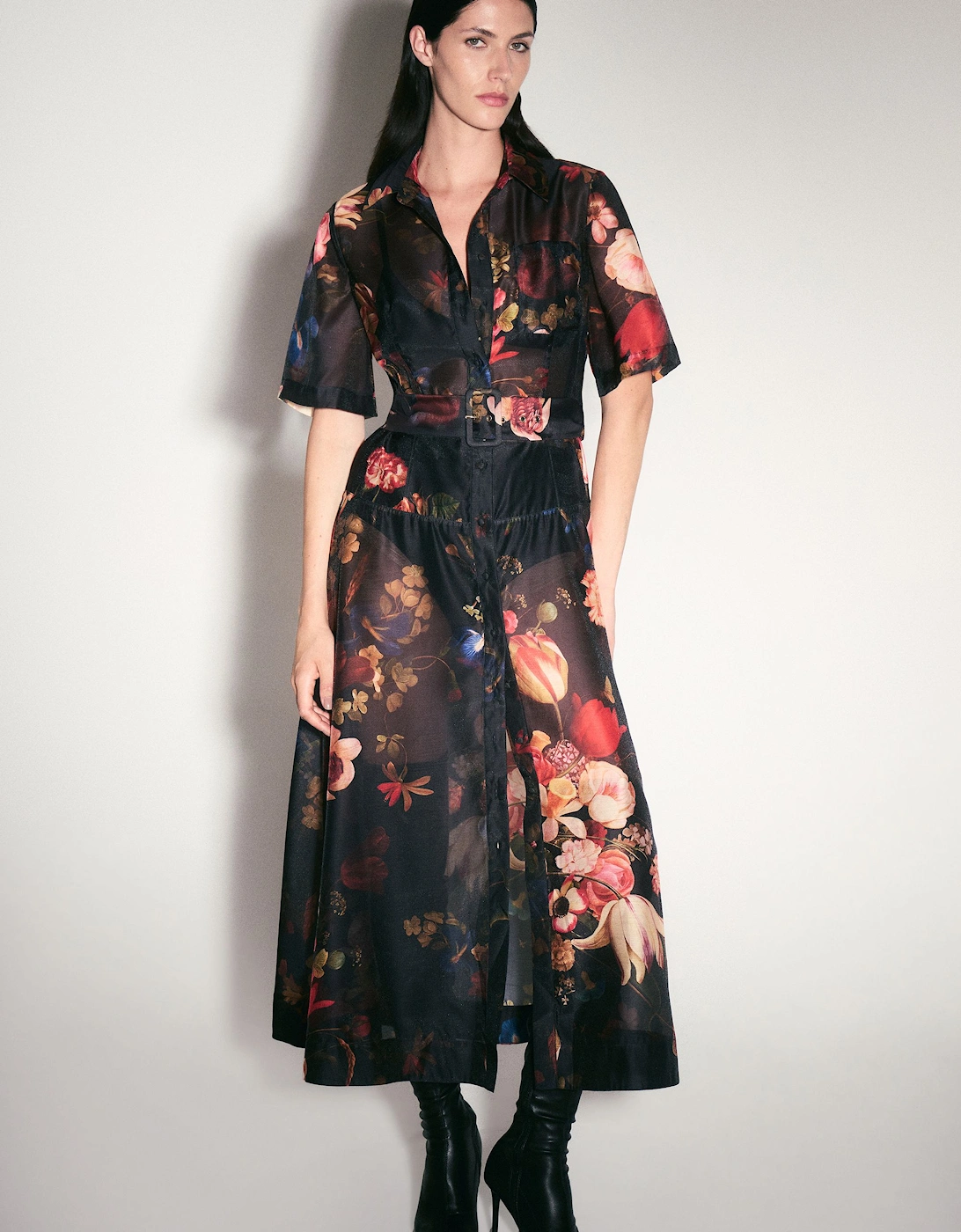 Floral Print Organdie Woven Shirt Dress, 2 of 1