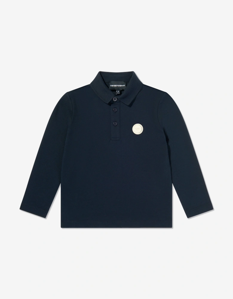 Boys Long Sleeve Logo Polo Shirt in Navy