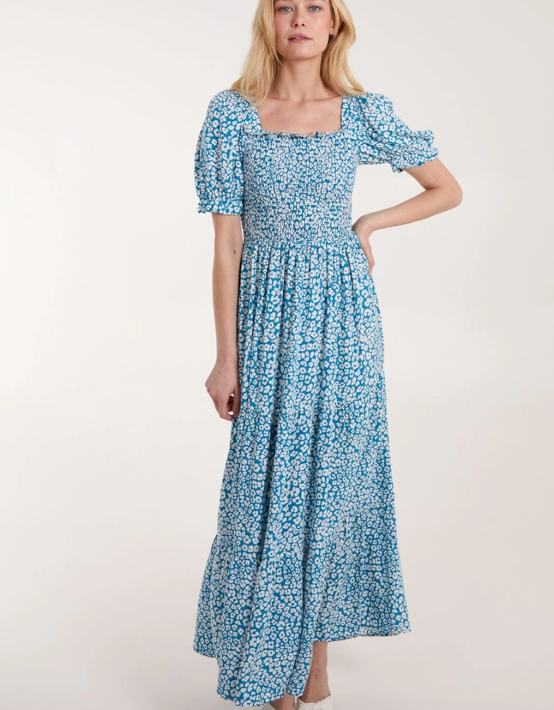 Milkmaid Square Neck Short Puff Sleeve Maxi Dress