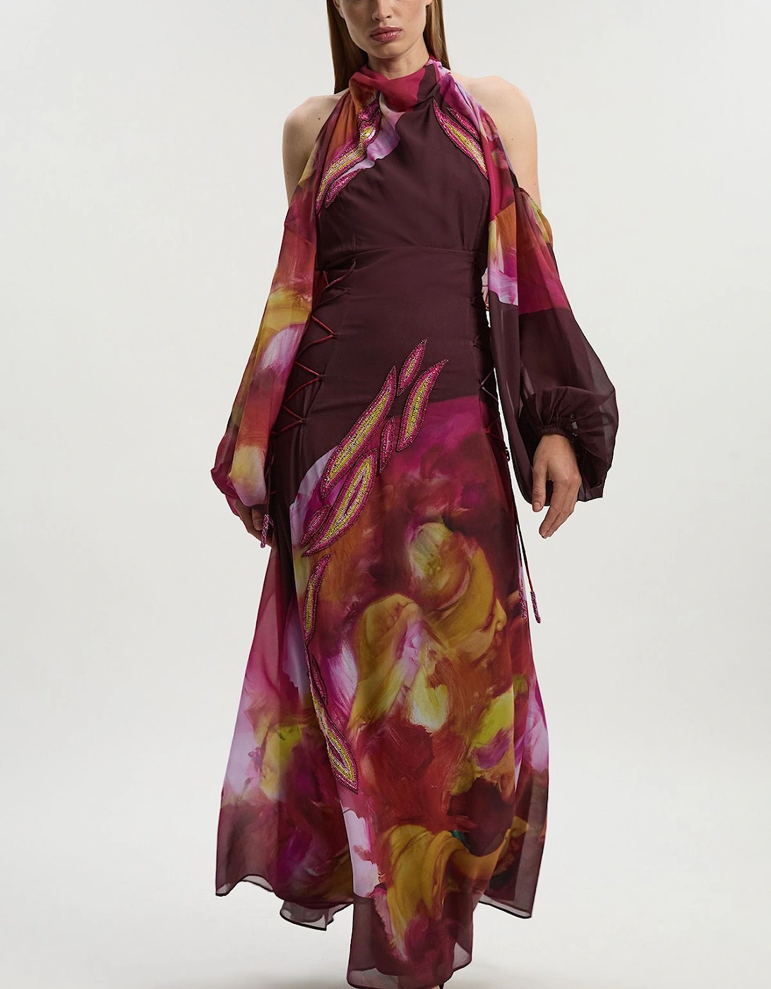 Lily Macrae Cold Shoulder Embellished Woven Maxi Dress, 2 of 1