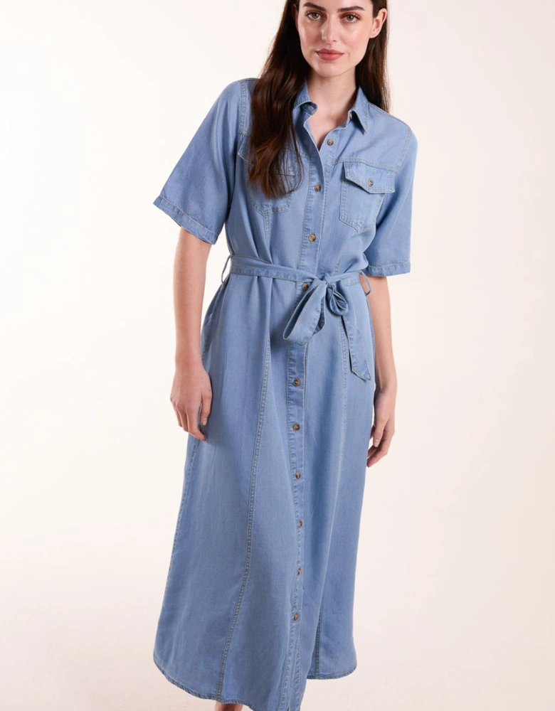 Tencel Button Front Midi Shirt Dress