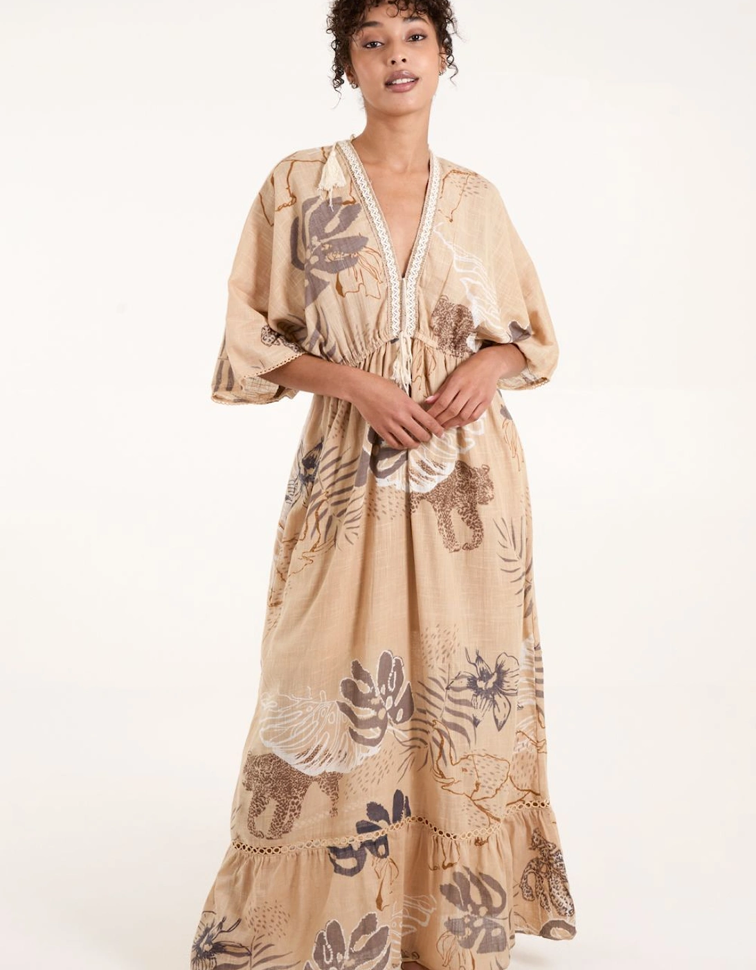 V Neck Tassel Front Maxi Dress, 2 of 1