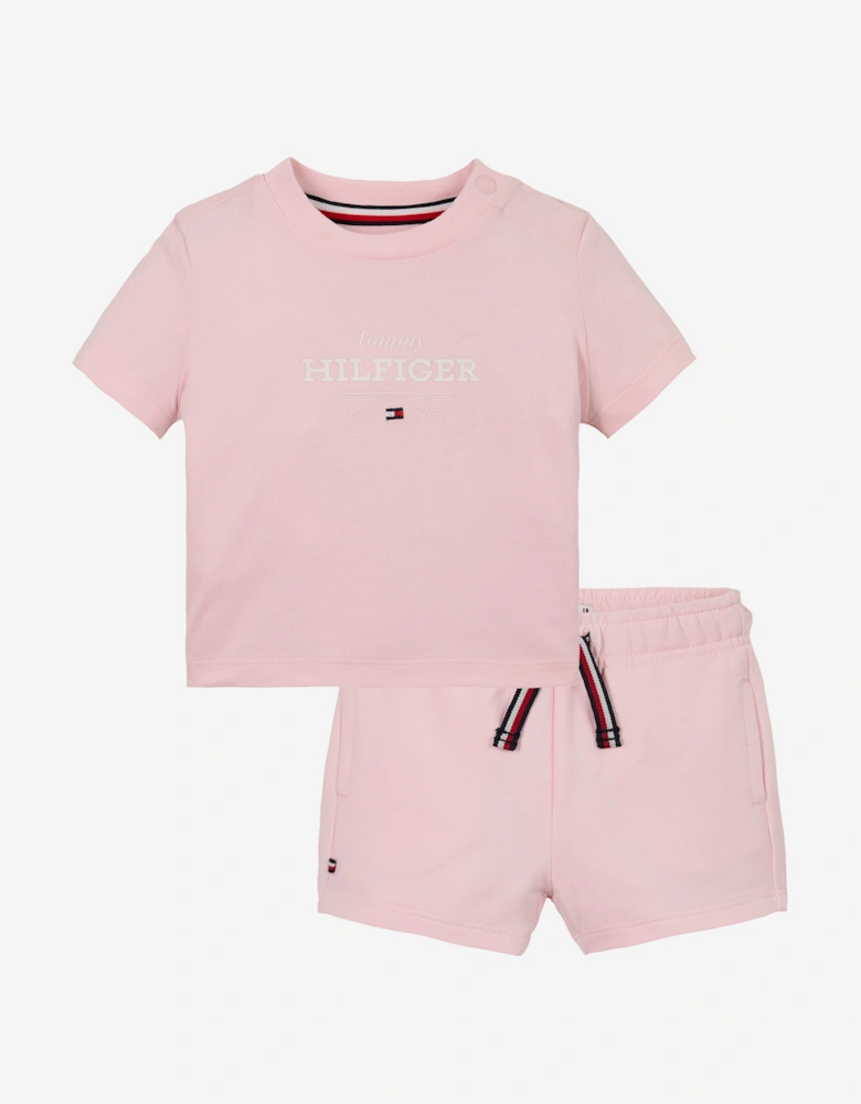 Baby Girls Monotype T-Shirt and Shorts Set in Pink