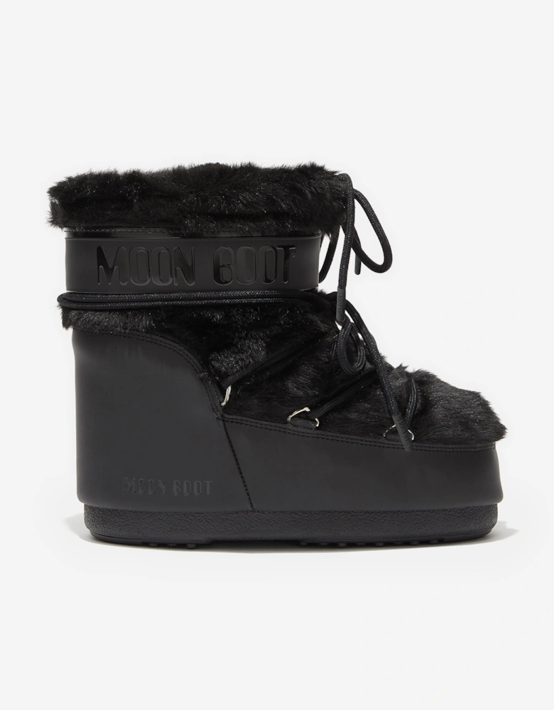 Moon Boot Kids Icon Low Faux Fur Boots in Black