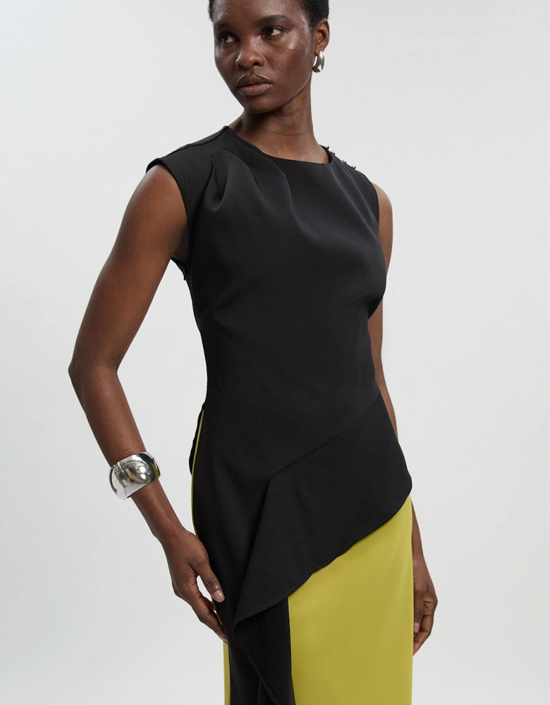 Petite Soft Tailored Asymmetric Neck Draped Waist Detail Midi Dress