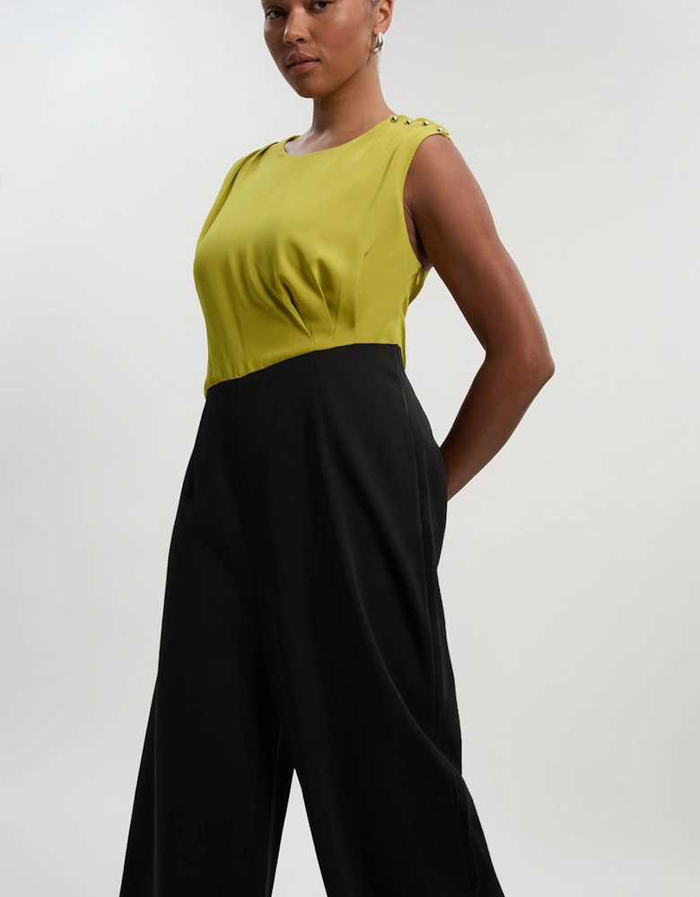 Plus Size Soft Tailored Asymmetric Neck Wide Leg Jumpsuit