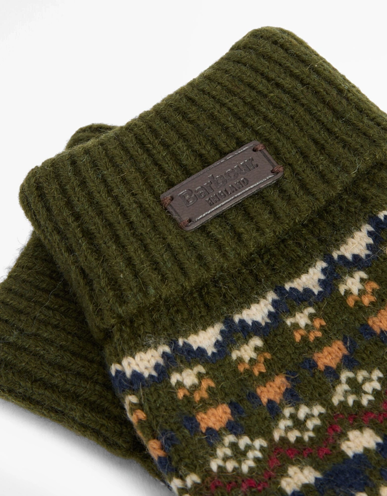 MARLOW FAIR ISLE KNITTED Mens Gloves Olive