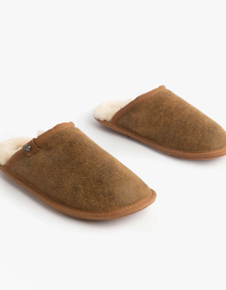 KIEFER Mens Mule Slippers Distressed Coffee