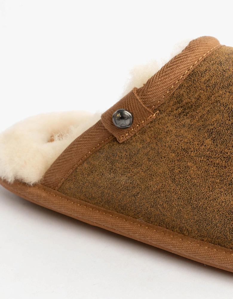 KIEFER Mens Mule Slippers Distressed Coffee