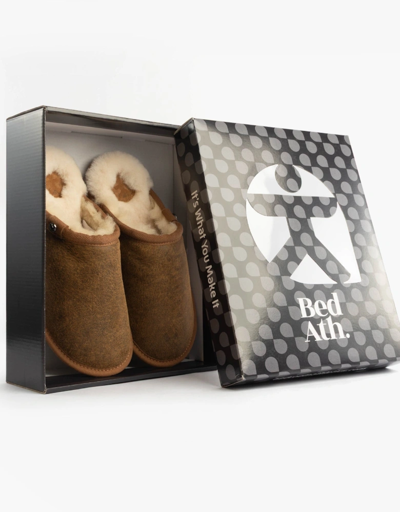 KIEFER Mens Mule Slippers Distressed Coffee