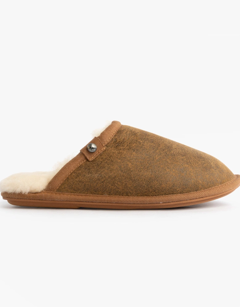 KIEFER Mens Mule Slippers Distressed Coffee