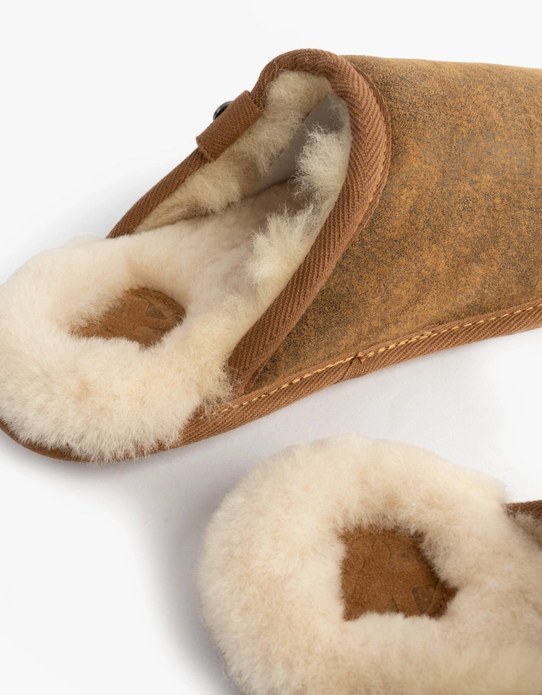 KIEFER Mens Mule Slippers Distressed Coffee