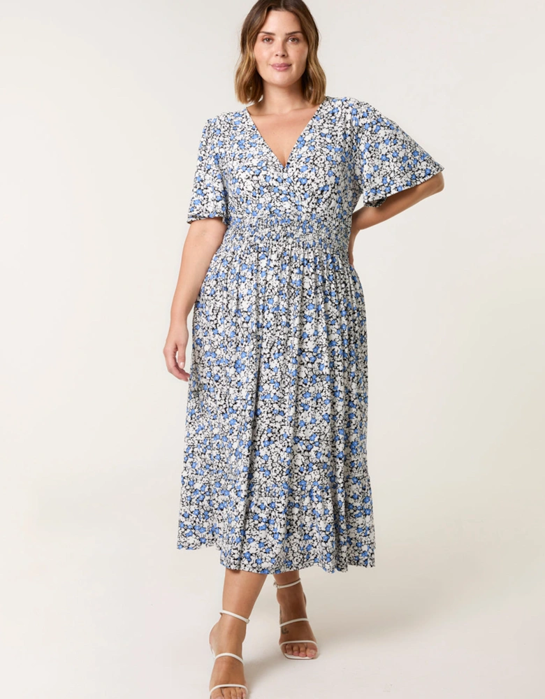 Blue Curve Wrap Front Dress