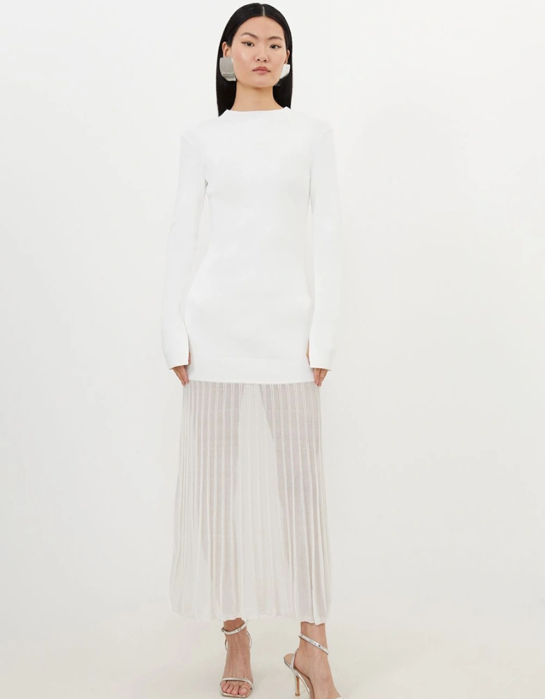 Viscose Blend Knit Sheer Skirt Maxi Dress