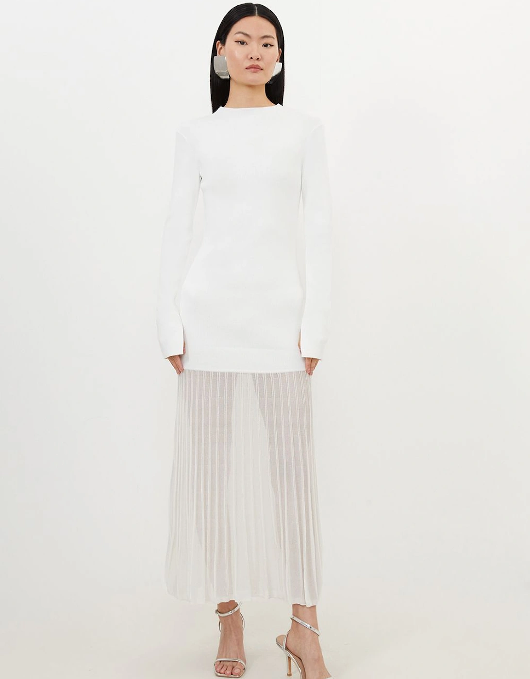 Viscose Blend Knit Sheer Skirt Maxi Dress, 2 of 1