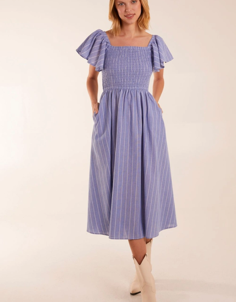 Milkmaid Shirred Bust Stripe Midi Dress