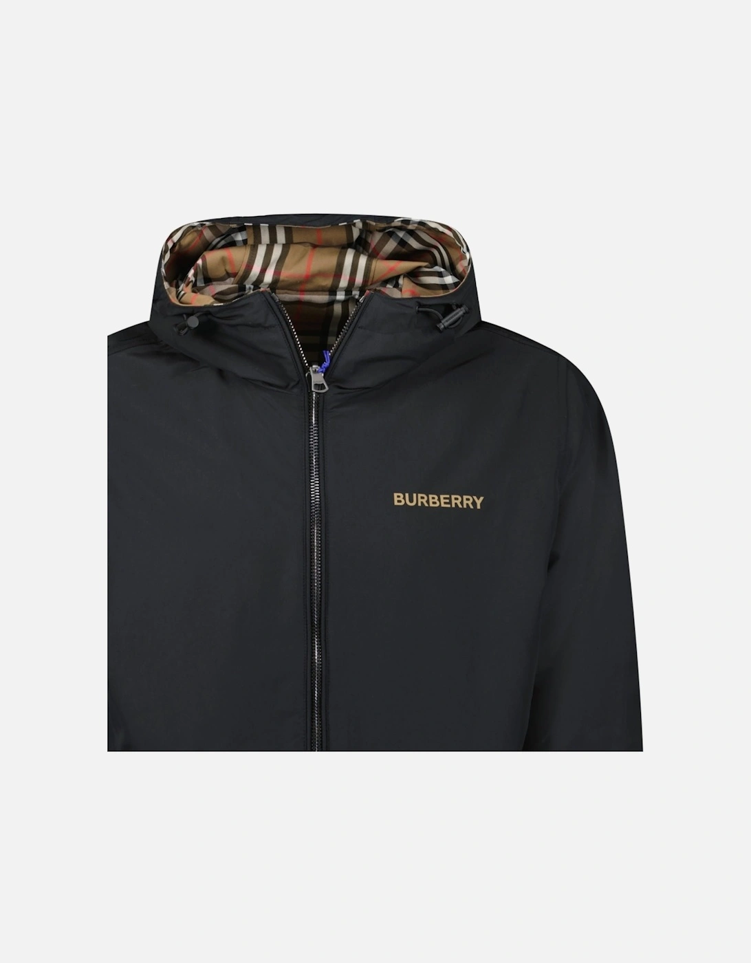 'Stanford' Zip-Up Check Reversible Hooded Jacket Black & Check