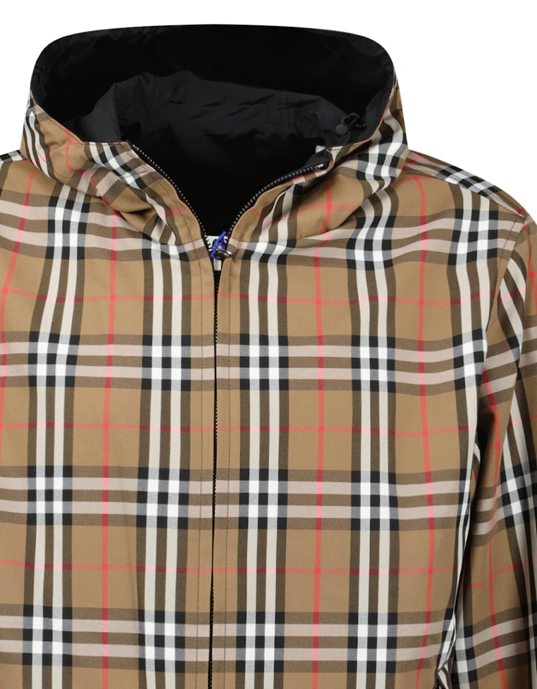 'Stanford' Zip-Up Check Reversible Hooded Jacket Black & Check