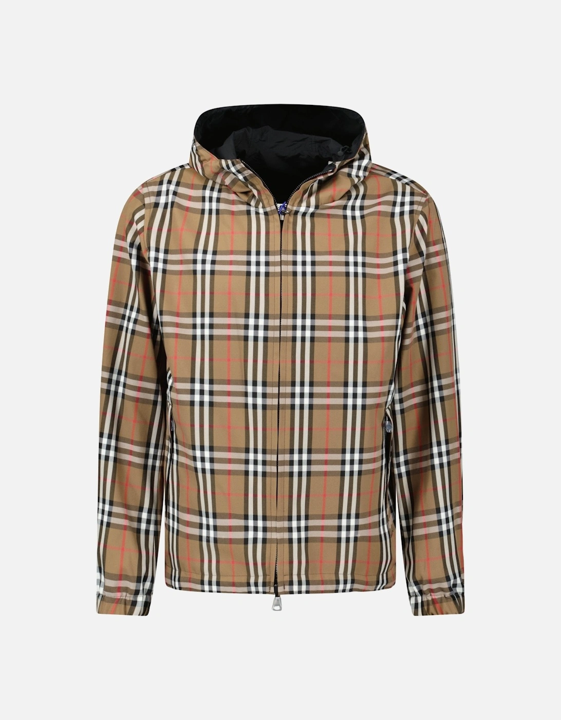 'Stanford' Zip-Up Check Reversible Hooded Jacket Black & Check