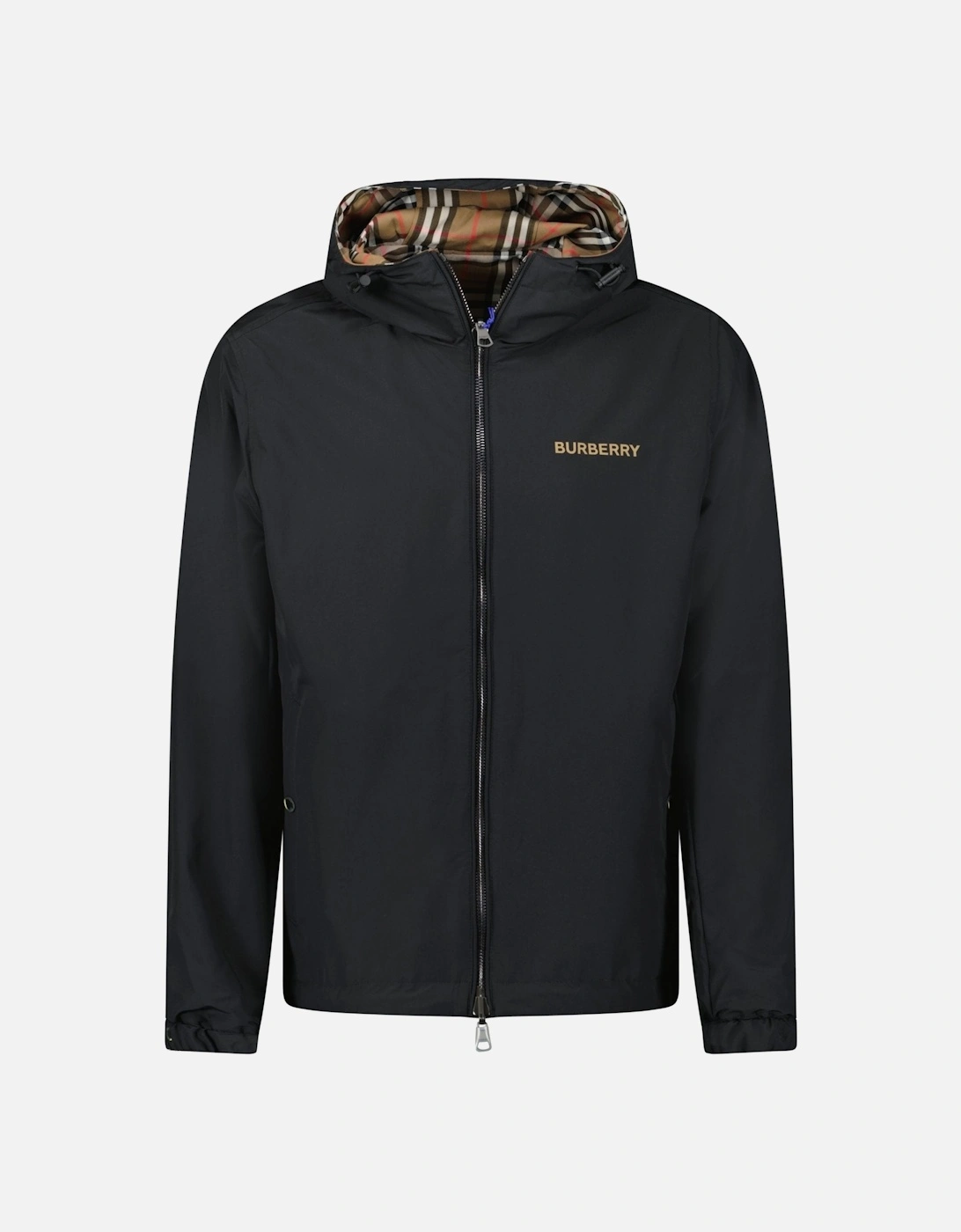 Burberry Men's Black 'Stanford' Zip-Up Check Reversible Hooded Jacket & Check - Size: 38/Regular