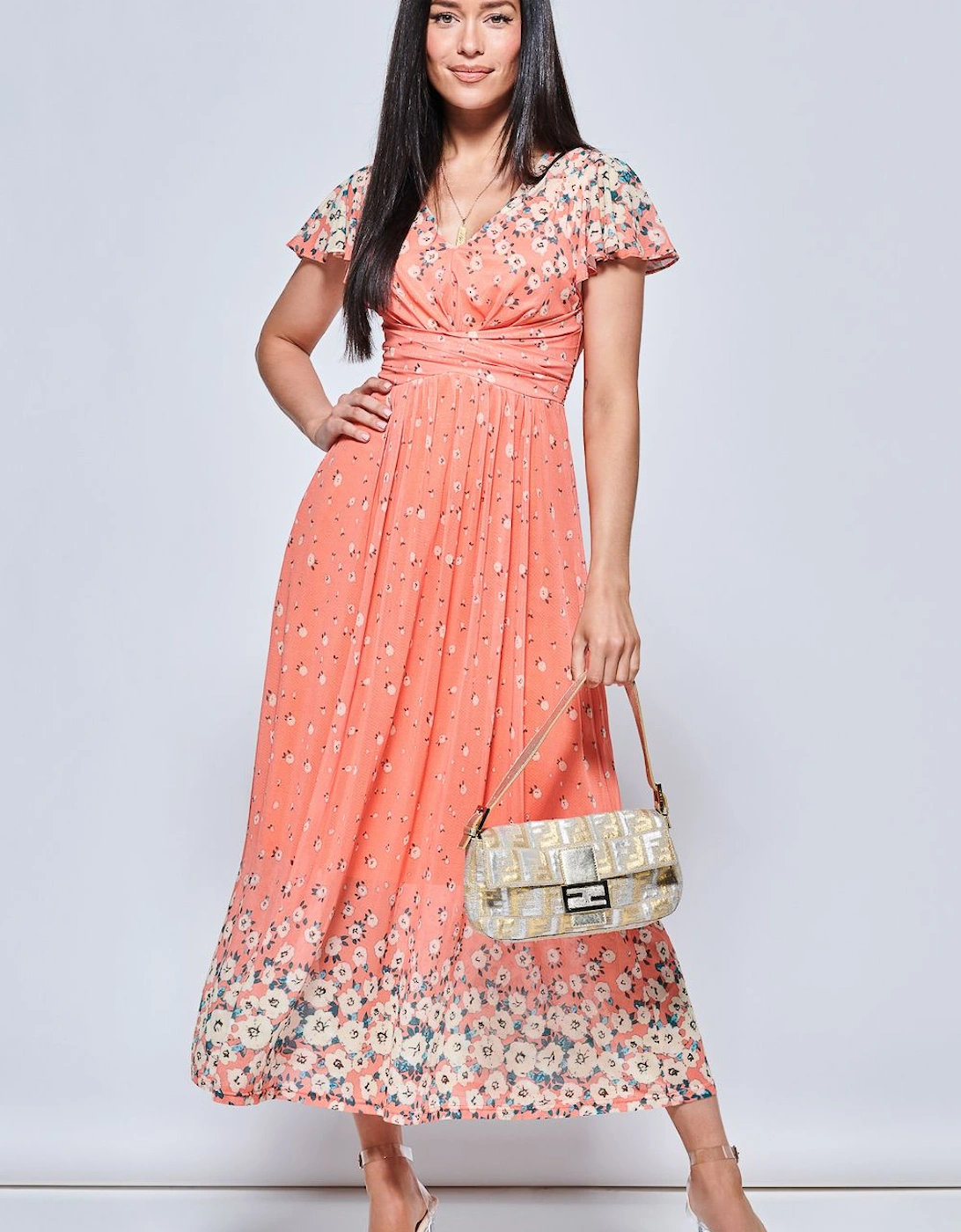 Mirrored Floral Print Mesh Maxi Dress, 2 of 1