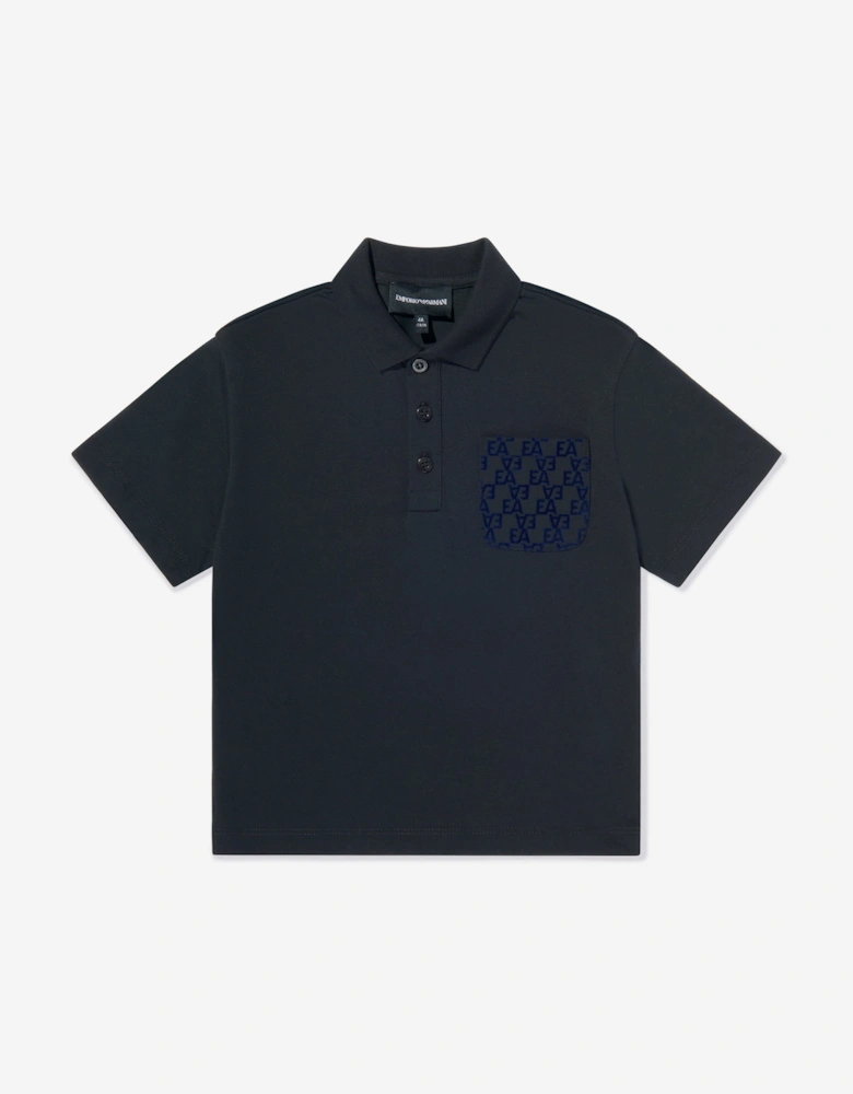 Boys Logo Pocket Polo Shirt in Navy