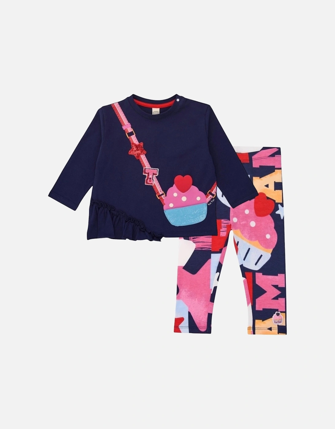Girls Navy Multicoloured Legging Set, 6 of 5
