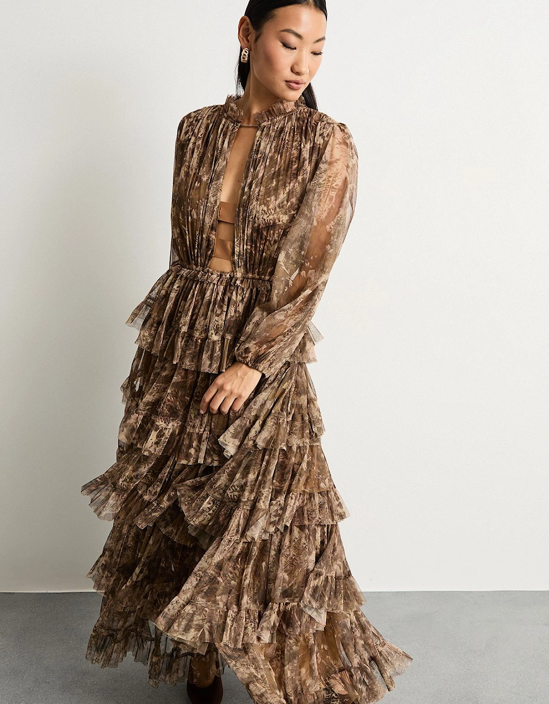 Petite Ruffle Neck Tulle Maxi Dress, 2 of 1