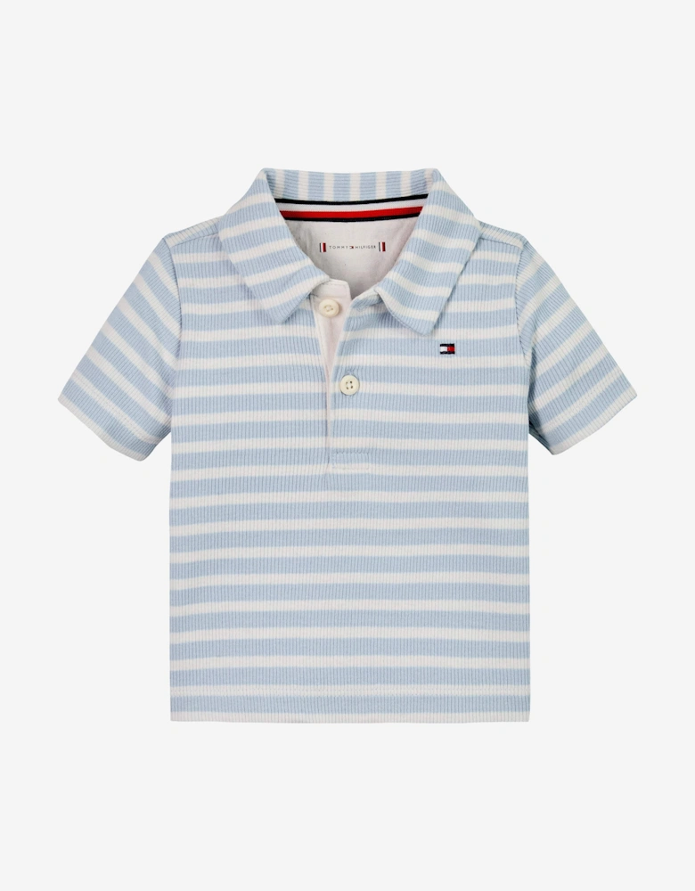 Baby Boys Rib Stripe Polo Shirt in Blue