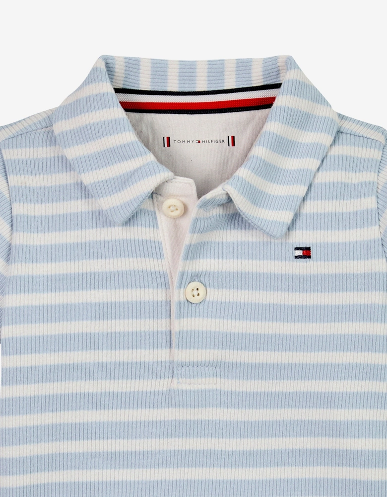 Baby Boys Rib Stripe Polo Shirt in Blue