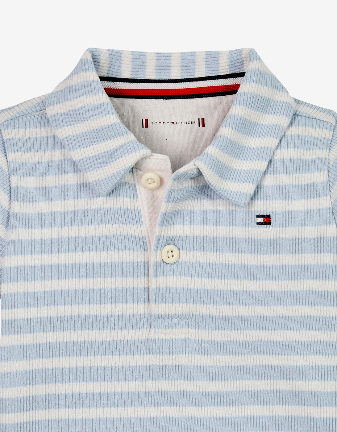 Baby Boys Rib Stripe Polo Shirt in Blue