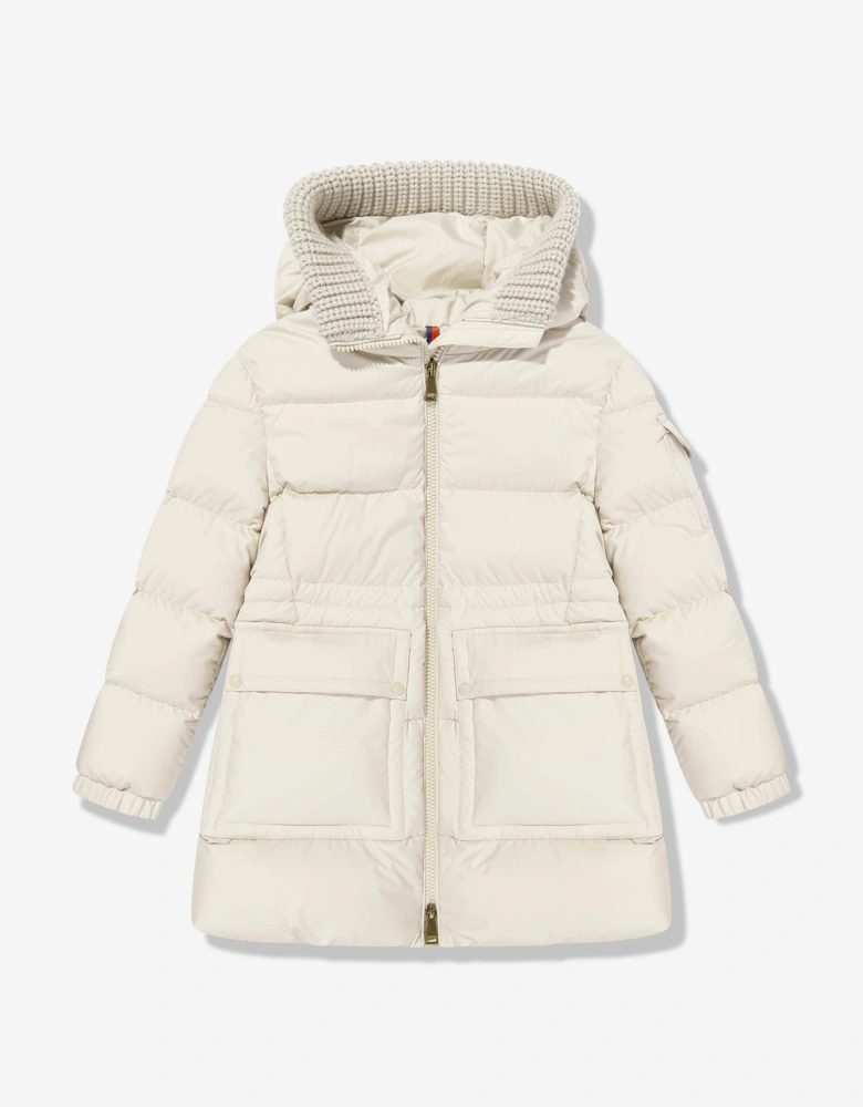 Enfant Girls Irma Down Long Parka Coat in Ivory