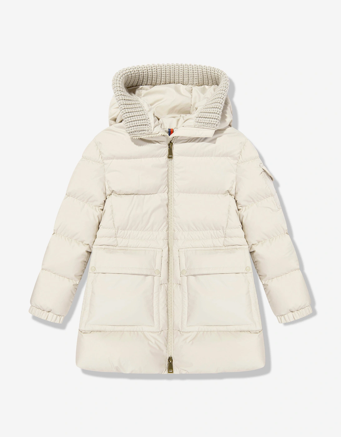 Girl's Moncler Enfant Girls Irma Down Long Parka Coat in Ivory - Cream - Size: 14 years