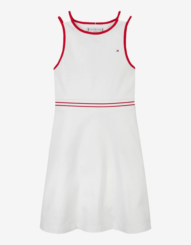 Girls Contrast Binding Skater Dress in White